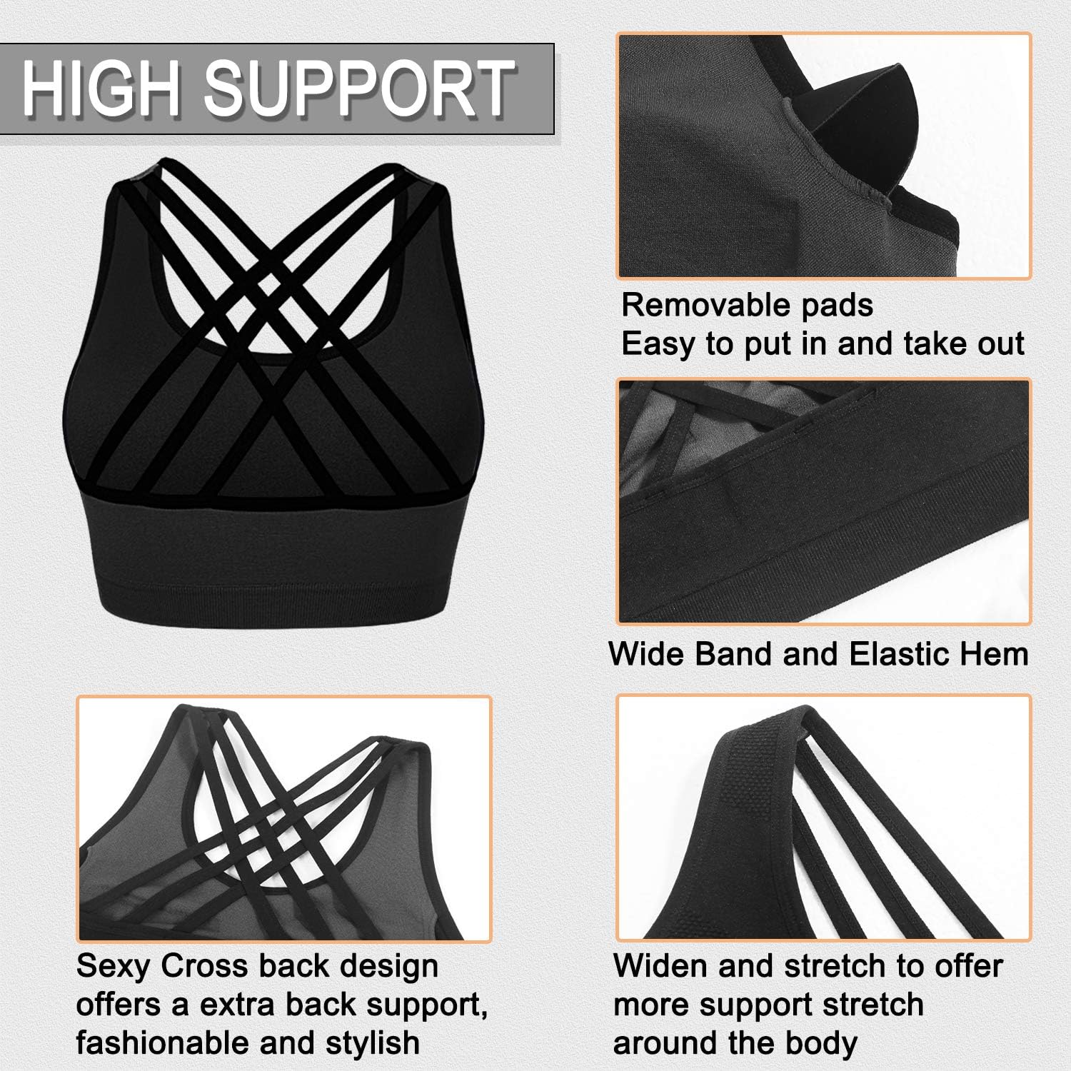 3 Pack Sports Bras for Women High Impact Padded Workout Yoga Bra Fitness Activewear at  Women’s Clothing store
