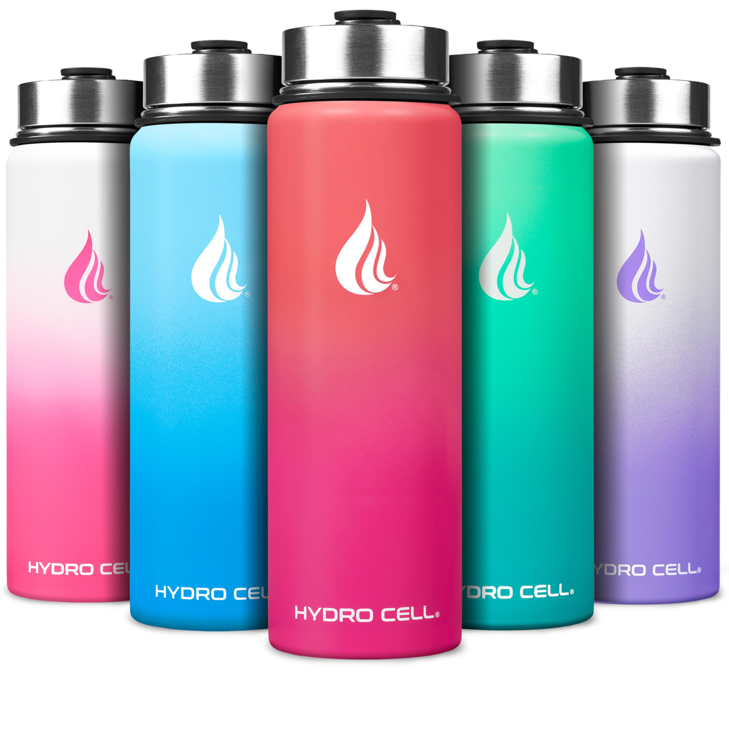 HYDRO CELL Stainless Steel Water Bottle w/Straw & Wide Mouth Lids (64oz 40oz 32oz 24oz 18oz 14oz) - Insulated Sweat Proof Sport Design (Coral/Punch - 24oz)