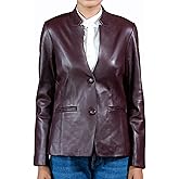 Jild Mandarin Collar Leather Blazer Women - Invisible Stitch Elegant Casual Coat Style Lambskin Leather Jacket Women