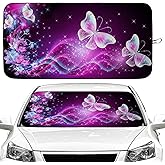 Purple Butterfly Car Windshield Sun Shade Foldable Sunshade Front Window Cover Sun Visor Protector Accessories (59x27.5 inches)