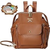 miss fong Small Diaper Bag, Mini Dackpack Leather Diaper Bag Backpack with 12 Diaper Bag Organizer, Insulated Pocket, 2 Insulated Pockets (Brown)