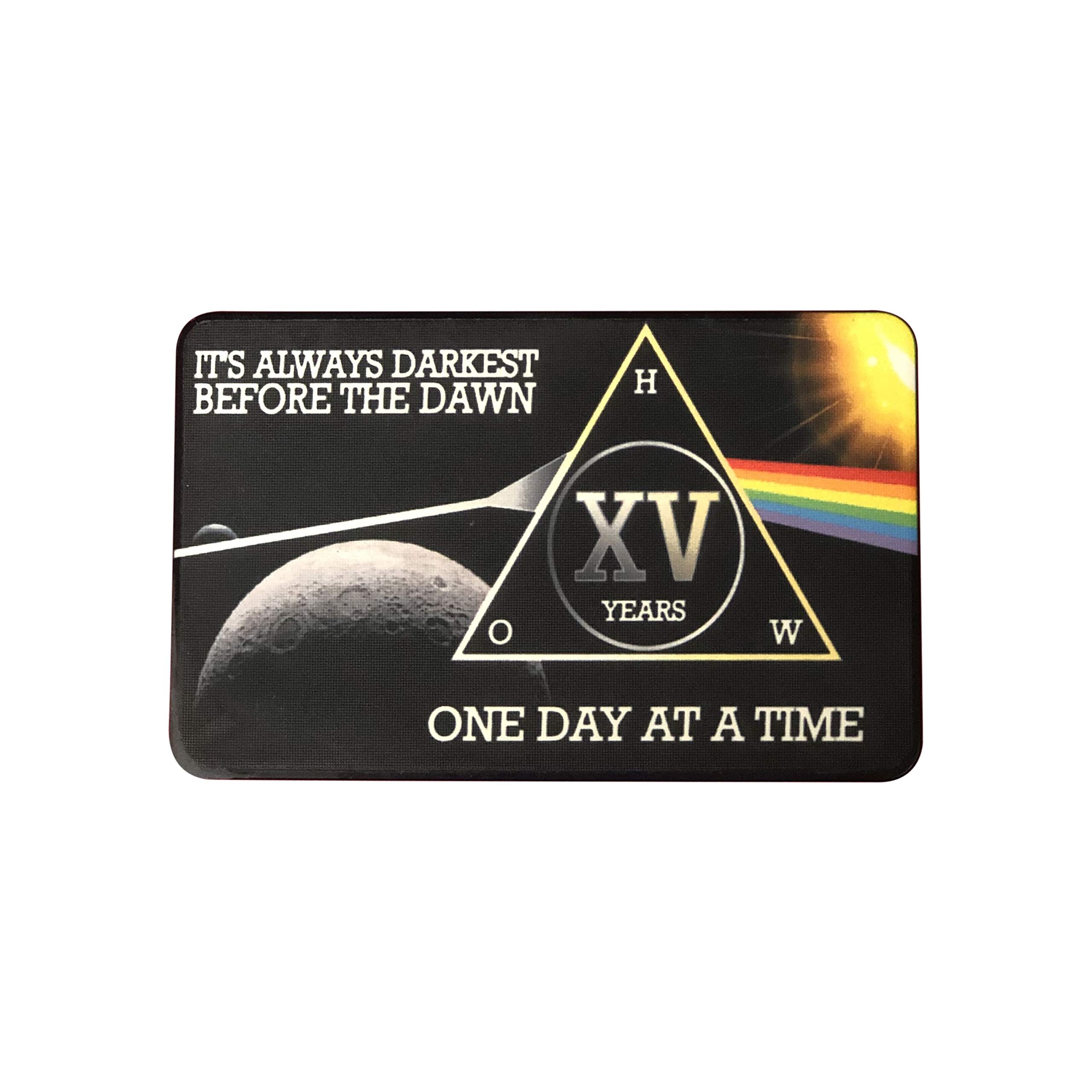 MyRecoveryStore Dark Moon One Day at A Time AA Sobriety Chip Includes 7th Step Prayer (Years 1-50 Offered) Square Recovery Chip (Year 15)
