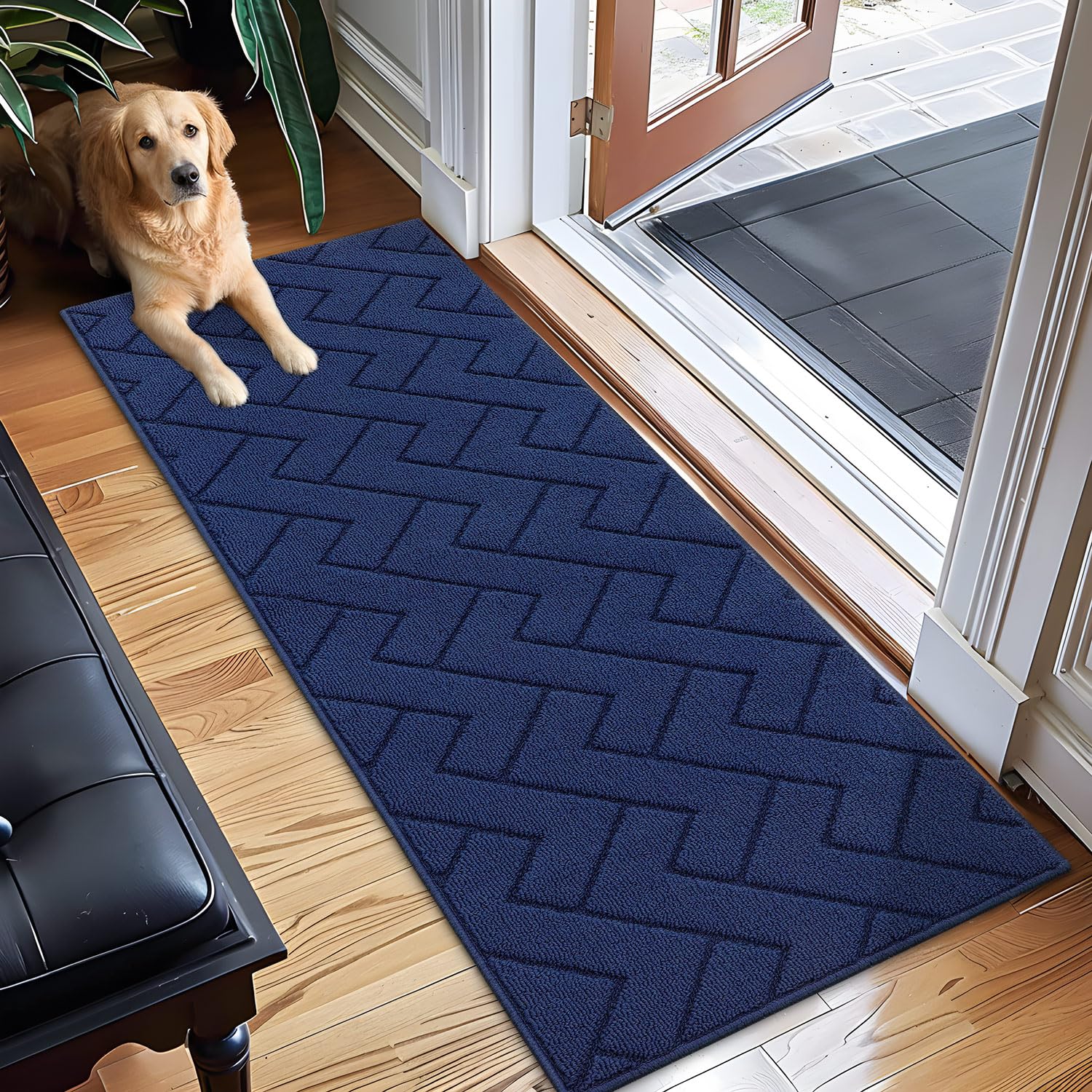 Biscpro Door Mat, 50x150cm DoorMat Indoor Washable, Doormat Indoor Dirt Trapper Non-slip,Absorbent Inside Entrance Rug Mat for Entryway,Patio,Garden,Laundry Room,Pets - Blue