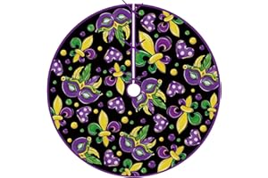 Fzbali Mardi Gras Christmas Tree Skirt 48 Inches Lace-up Mask Fleur De Lis New Orleans Carnival Black Tree Skirt, Beads Love Heart Masquerade Holiday Party Indoor Decoration Home Decor