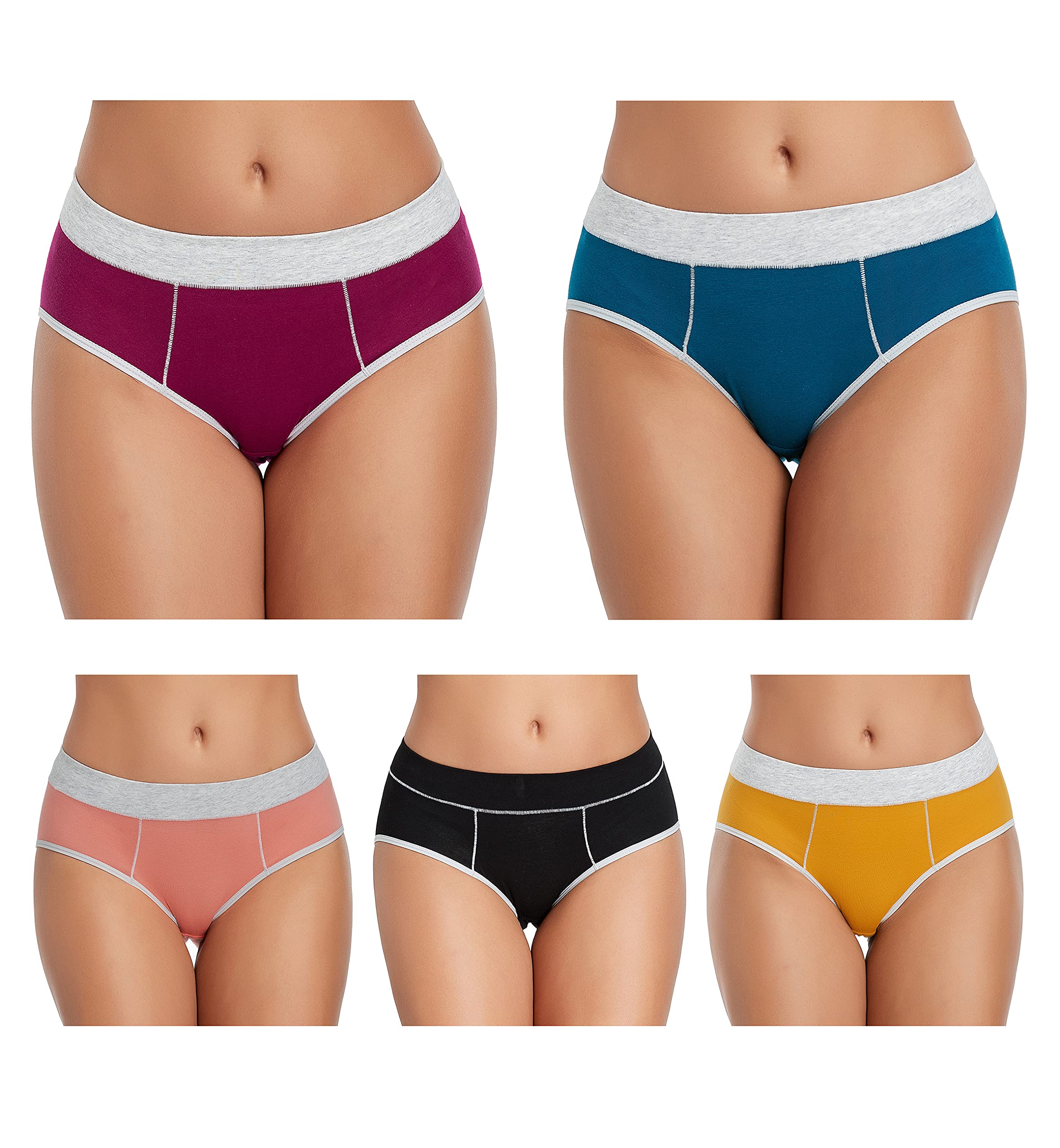 Photo 1 of dorcastimo Womens Underwear Cotton Hipster Panties for Women Mid Rise Underwear Soft Full Coverage Briefs 5 Pack(Large, Black/Blue/Purple/Rouge/Orange)