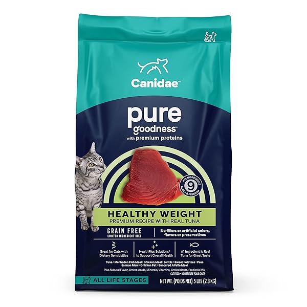 CANIDAE PURE HEALTHY WEIGHT LIMITED INGREDIENT PREMIUM DRY CAT FOOD, REAL TUNA RECIPE, 5 LBS, GRAIN FREE