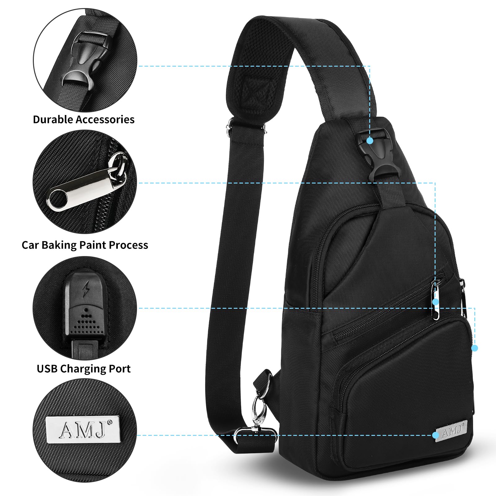 AMJ Crossbody Sling Bag Men Women, Casual Shoulder Backpack, Chest Daypack Satchel for Hiking Travel