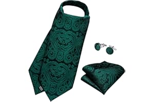 DiBanGu 3PCS Ascot Ties for Men Wedding Jacquard Woven Silk Ascot Cravat for Men Cravat Tie and Pocket Square Set