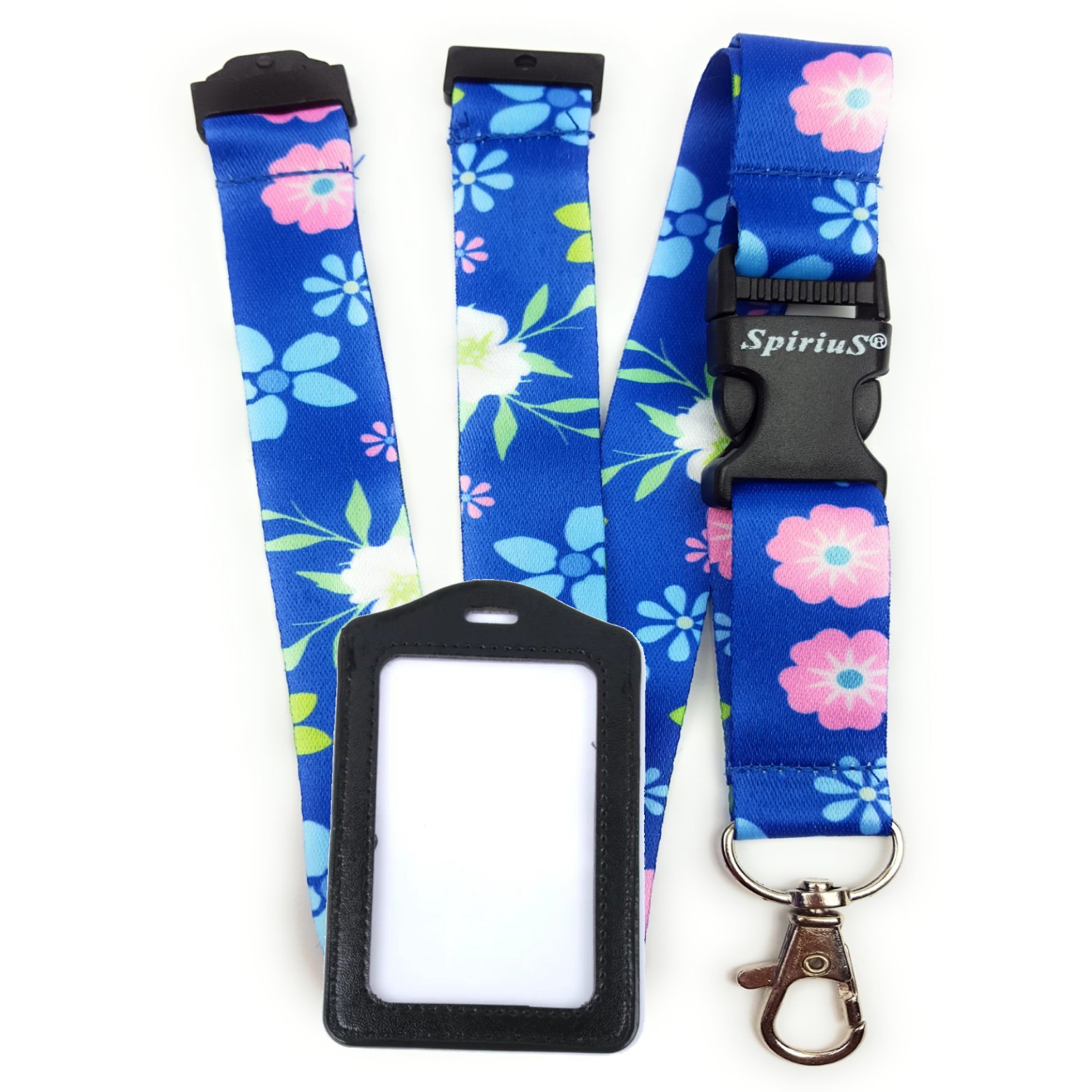 SPIRIUS Lanyard + Badge Holder Neck Strap for Phone, ID, Key Holder Keychain (Flowers + Badge)