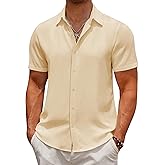 COOFANDY Men's Casual Button Down Short Sleeve Shirts Summer Beach Wedding Shirt Vacation Cotton Shirts