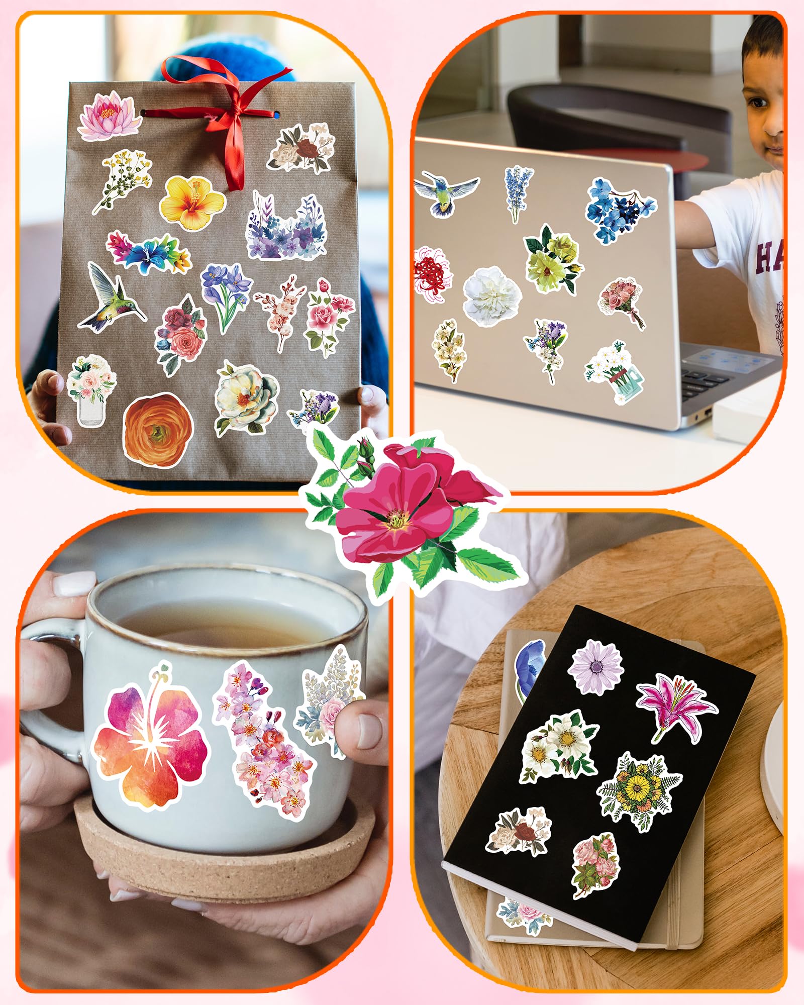 AOWDIAO 150 Pcs Flower Stickers Waterproof Floral Vinyl Stickers Decals for Water Bottles Laptop Scrapbooking Journaling