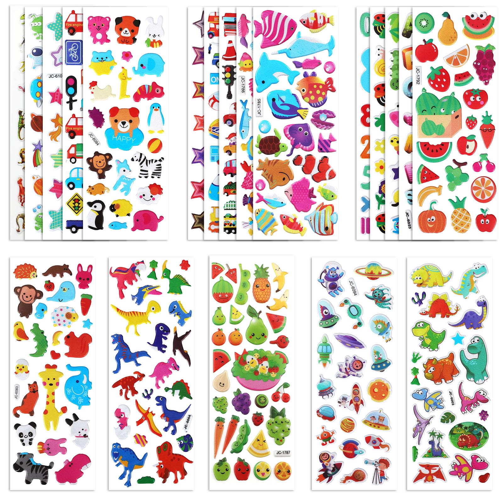 20 Sheets of 3D Puffy Stickers for Kids, Multiple Designs Self-Adhesive Children Stickers Includes Animals Numbers Letters Fruits for Journal Water Bottles Scrapbooking DIY Crafts (Boy Style)