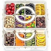 PANYEE Divided Serving Tray with Lid and handle,Portable Snack Box Container Snack,Veggie Tray Charcuterie Boxes Fruit Tray Candy Organizer For Entertaining,Party,Picnic,2Pack