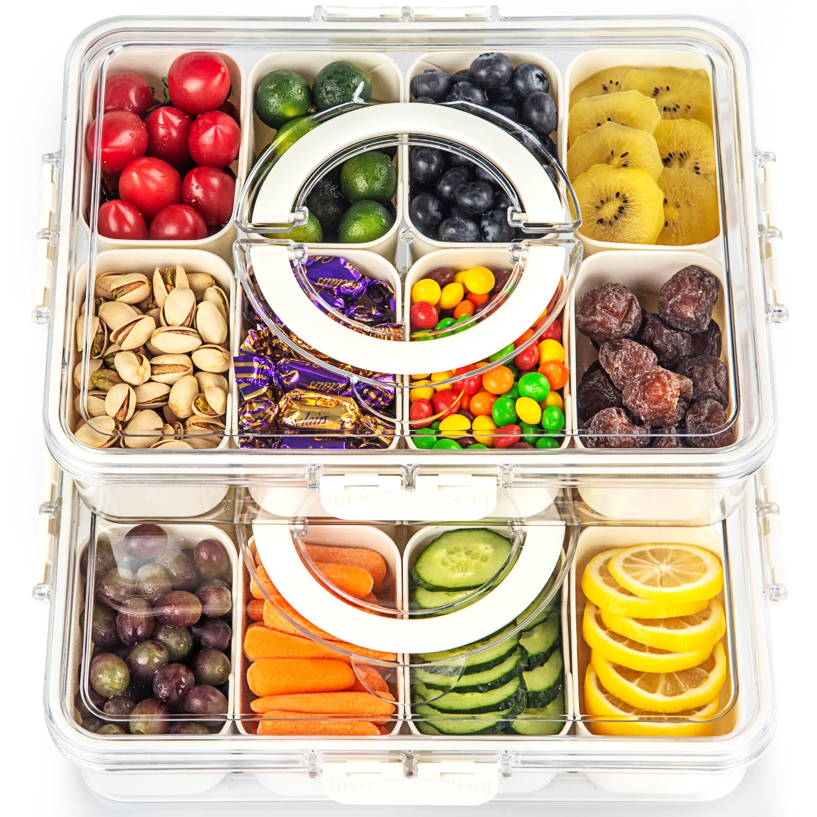 Photo 1 of Divided Serving Tray with Lid and Handle,Portable Snack Box Container Snack,Veggie Tray Charcuterie Boxes Fruit Tray Candy Organizer for Entertaining,Party,Picnic,2Pack