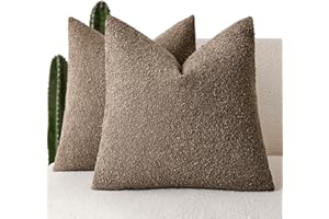 Foindtower Pack of 2 Textured Boucle Throw Pillow Covers Accent Solid Decorative Pillow Cases Cozy Woven Couch Cushion Case for Chair Sofa Bedroom Living Room Home Decor 20x20 Inch Light Brown