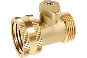DBR Tech Heavy Duty Brass Shut Off Valve, Garden Connector Attachment with Rubber Washers for Outdoor Lawn and Gardening Hoses, Leak Resistant Threading, 3/4 Inch, All Brass