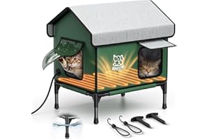 Apasiri Heated Outdoor Cat House for Winter: Indestructible Insulated Cat House with Heating Pad, Double Escape Doors & Weather-Resistant Outdoor Cat Home for Cats, Small