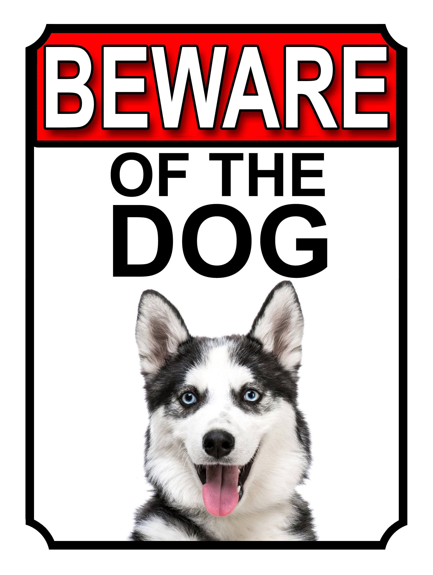 BEWARE OF THE DOG METAL GATE SIGN SIBERIAN HUSKEY 200MM X 150MM (1155H1)