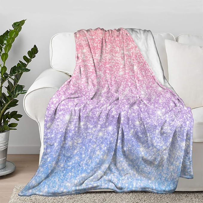 MultiStyles Pink Blue Glitter Flannel Soft Blanket Bed