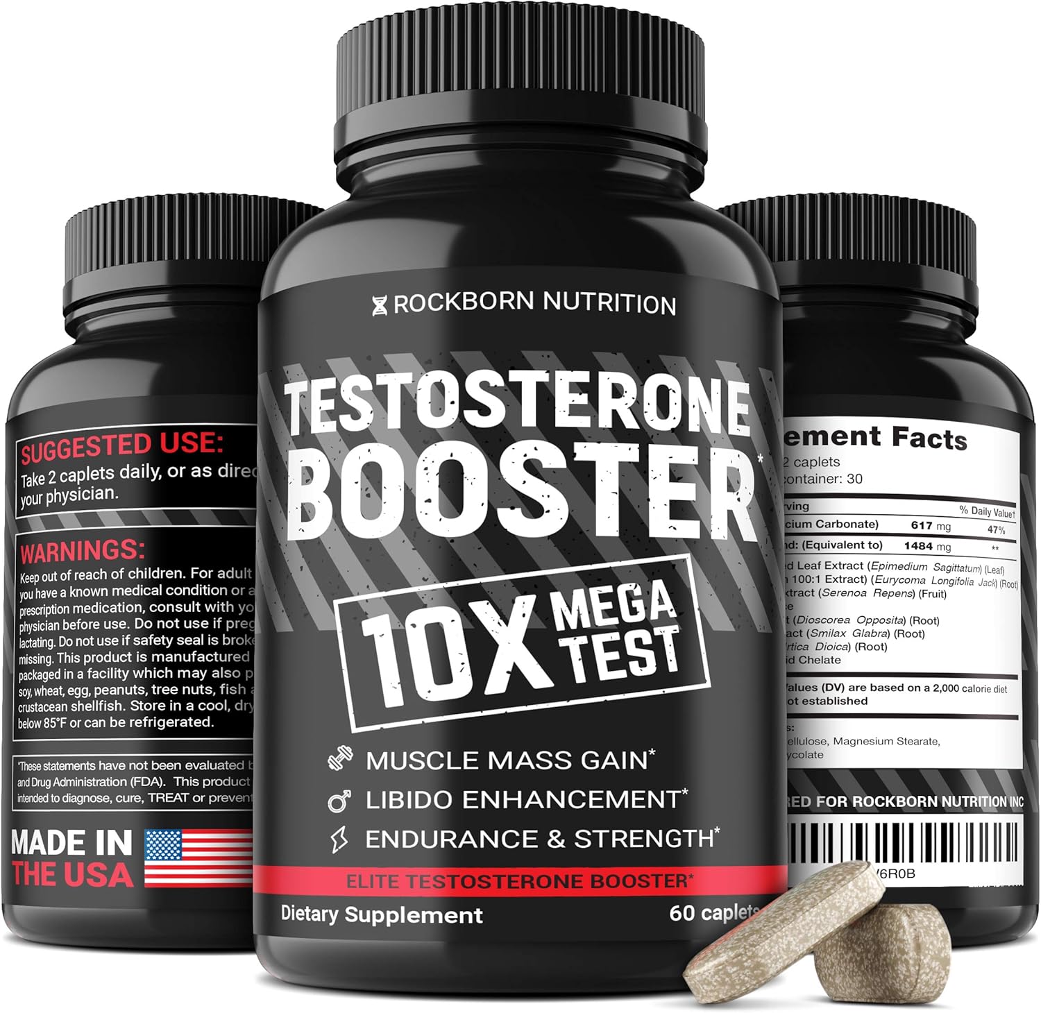 Testosterone Booster for Men - Made in USA - Men Testosterone Pills with Horny Goat Weed - Mens Testosterone Booster for Muscle Growth, Desire & Energy Increase - Tongkat Ali Capsules: Health & Personal Care