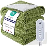 Heated Throw Electric Blanket, 50x60 Inches Fuzzy Fleece Blanket, Soft Fluffy Fast Heating Blanket 8 Heating Levels & 8 Hours Auto Off, Blanket with ETL & FCC Certification, Green