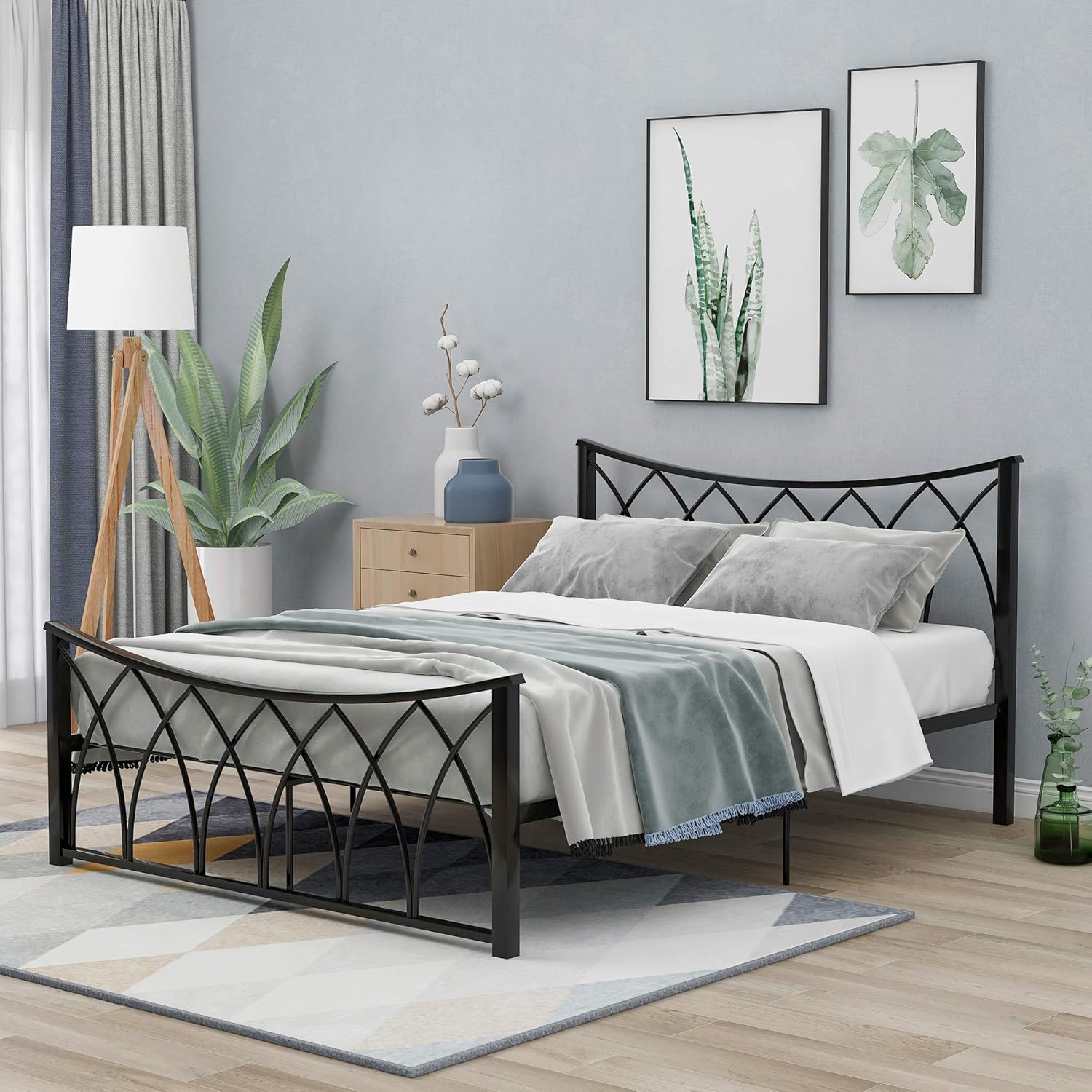 INSAEIGY 4ft6 Double Bed Frame Metal Platform Bed Solid Reinforced with Strong Metal with