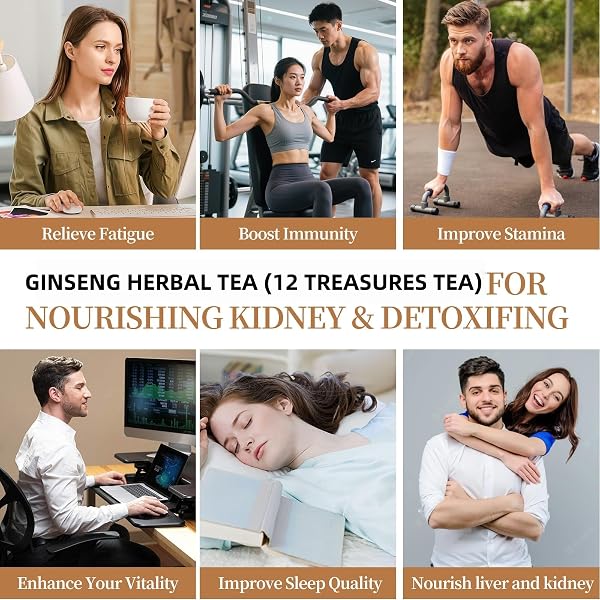 PREMIUM GINSENG TEA – NATURAL ORGANIC KIDNEY AND LIVER DETOX TEA – 12 HERBAL BLEND WITH GOJI BERRY,JUJUBE, LONGAN, MULBERRY & MACA – CAFFEINE & SUGAR FREE – 25INDIVIDUALLY WRAPPED PYRAMID LARGE TEA BAGS (250G)