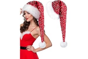 HIKKCOS Long Santa Hat Christmas Hat Sequin Plush Xmas Hats for Christmas New Year Festive Party Supplies