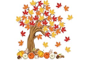 NBJIUYIN 4Ft Big Tree Bulletin Board Set Spring Fall Summer Tree Bulletin Board Decoration with Maple Leaves Butterflies Pumpkins Cutouts for Classroom Home Chalkboard Wall Decoration, 74Pcs (Maple Leaves)