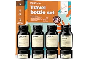 MAISONOVO Travel Bottles for Toiletries, TSA Approved, Leak Proof Refillable, Travel Size Containers and Bottles with Water Proof Toiletry Bag