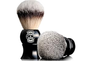 LATHER & WOOD SHAVING CO Lather & Wood Shaving Brush for Men- Premium 100% Synthetic Silvertip Hair - with Travel Case - Black Obsidian Acrylic Handle