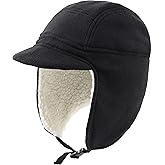 Connectyle Men's Sherpa Lined Warm Winter Hats with Visor Windproof Earflap Hat Outdoor Thermal Skull Cap Trapper Hat