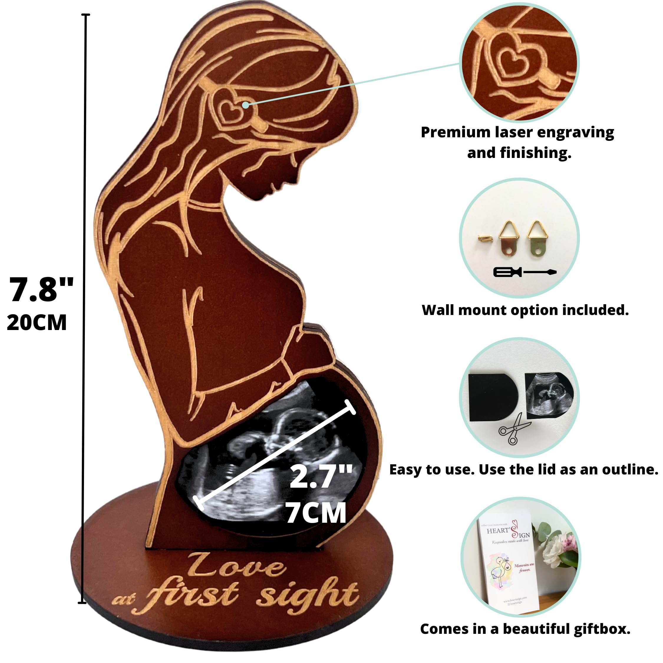 Heart's Sign Baby Ultrasound Photo Frame - Pregnant Wife Gifts From Husband | Expecting Mom Gift for Pregnant Friend | Gifts for Pregnant Wife | Sonogram Frame Gift for Pregnant Women (Brown)