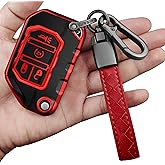 Sindeda for Jeep Key Fob Cover with Keychain Soft Full Protection Key Shell Key Case Compatible with Jeep Gladiator JT Sahara JLU 2018-2026 Wrangler JL JLU Rubicon (Red)