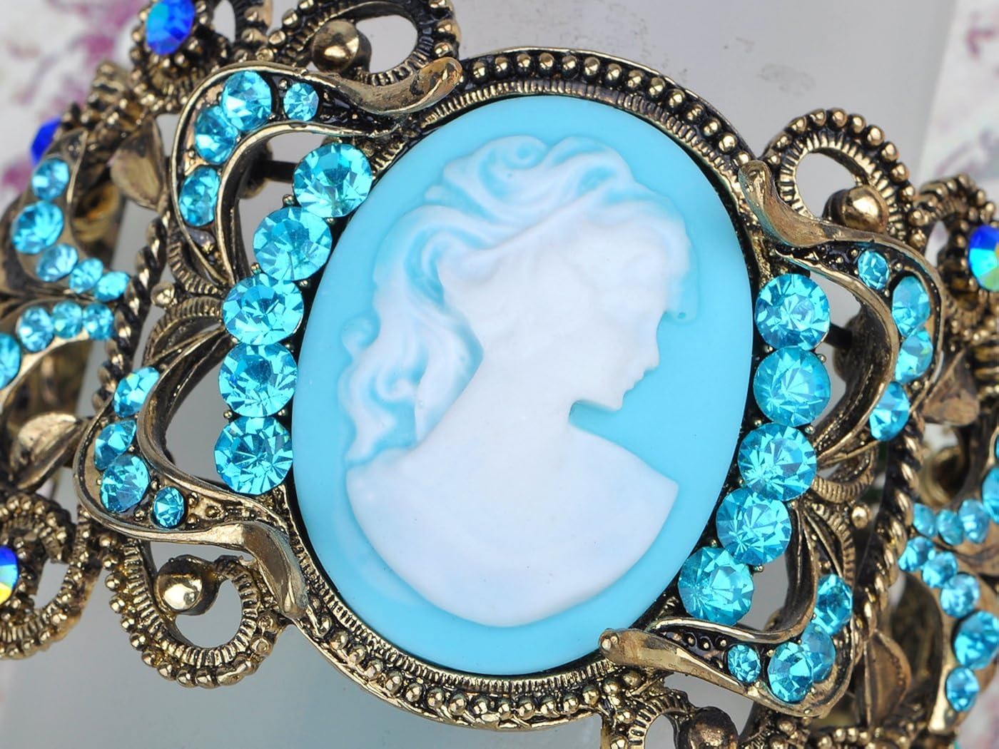 再再販 Alilang Golden Tone Blue Lady Girl Maiden Cameo Bangle Bracelet ランキング入賞商品 Www Iacymperu Org