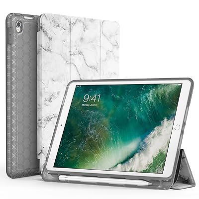 SWEES Compatible iPad Air (3rd Gen) 10.5" 2019 / iPad Pro 10.5 2017 Case, Slim Full Body Protective Smart Cover Leather Case Shockproof with Stand Built-in Apple Pencil Holder, Marble
