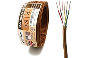 18/6 25Ft. NATIONAL Wire&Cable Thermostat Doorbell HVAC Heating Control Professional Cable Wire - Made in USA - 100% Solid Copper Conductors, CL2 ETL Listed, Low Voltage Applications Use