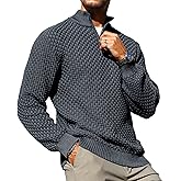 Zaitun Men's Quarter Zip Sweaters Polo Zip Up Pullover Waffle Knit Mock Neck Turtleneck