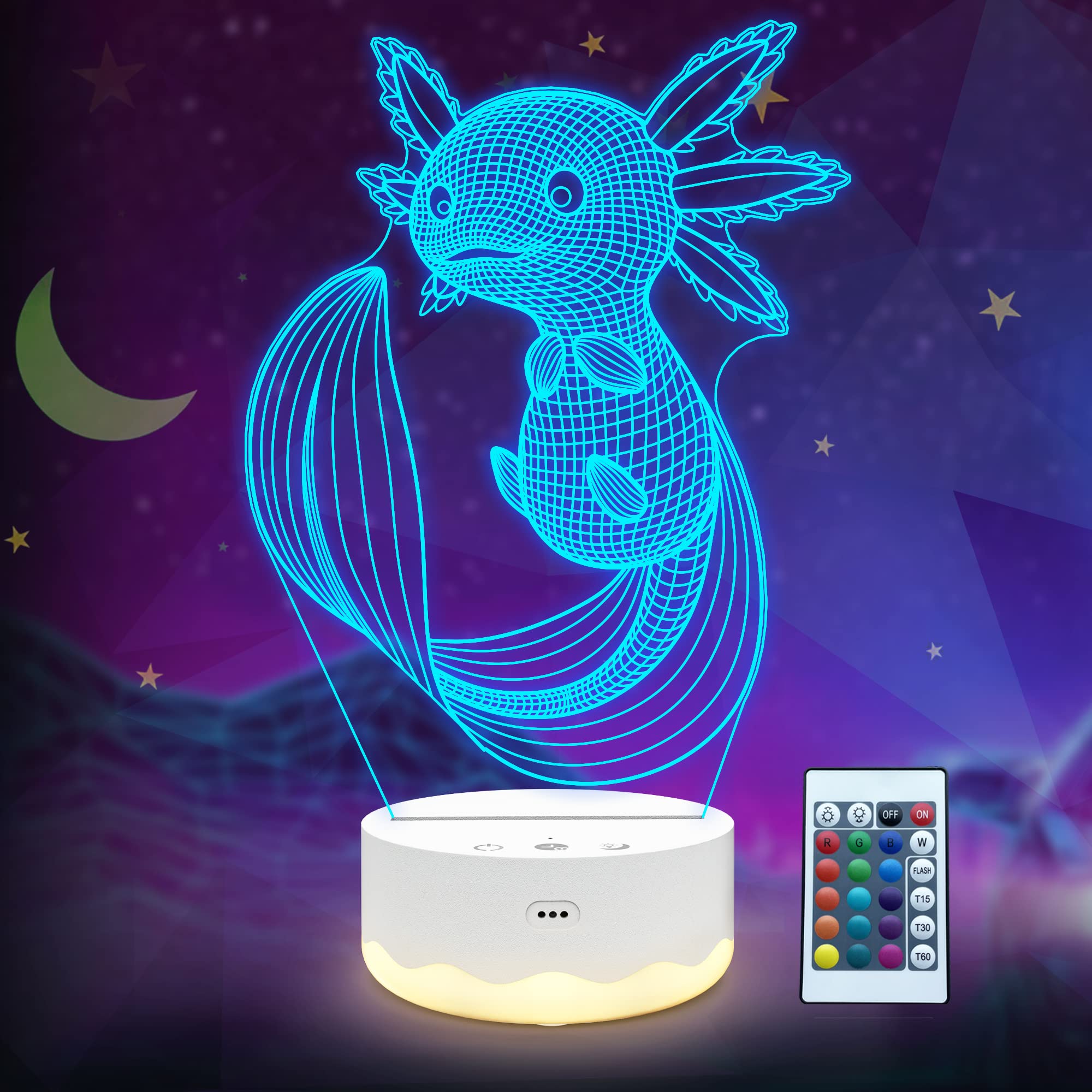 Axolotl Night Light, 3D Illusion lamp with Remote + Touch 16 Color Flashing Changing + Timer Desk Lamps Kids Room Decor Best Festival Birthday Gifts (Axolotl)
