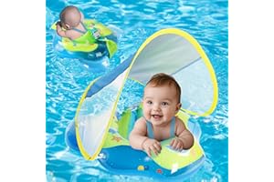Baby Pool Float with Canopy: Baby Floaties for Infants 6-48 Months Toddler Qoosea Baby Swimming Floats Wider Rear Wing No Flip Over UPF50+ Sun Protection