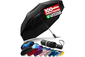 TUMELLA Strongest Windproof Travel Umbrella (Compact, 100MPH Wind-Tested), Light, Portable, One-Handed Use, Automatic Folding Rain Umbrella, Durable, Premium Grip, Fits Car & Backpack