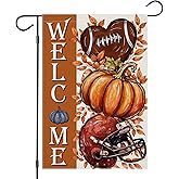 EKOREST Welcome Thanksgiving Garden Flags 12x18 Inch Double Sided, Fall Football Pumpkins Small Seasonal Decor for Harvest Autumn Holiday Yard Outside Outdoor Outside