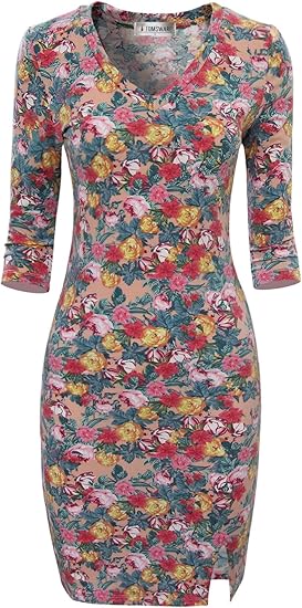 Amazon トムのwareレディーススタイリッシュ花柄プリント3 4スリーブボディコンドレス Us サイズ Xxlarge カラー ピンク ワンピース チュニック 通販