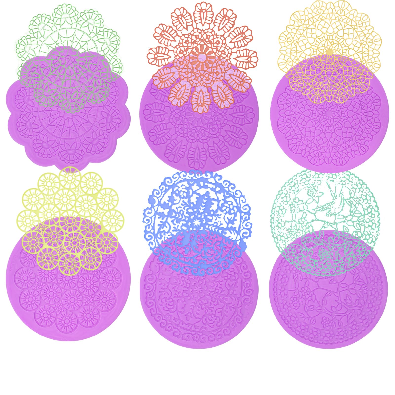 Photo 1 of acvcatto Lace Cake Silicone Molds Lace Molds for Cake Decorating Lace Molds Mat for Cupcake Topper Candy Sugar Craft Gum Paste Clay Resin Set Of 6