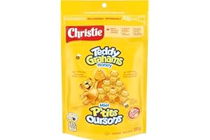 Christie, Teddy Graham Cookies, made in a peanut-free factory, school Snacks, Individually Wrapped, 200 g, Baked in Canada