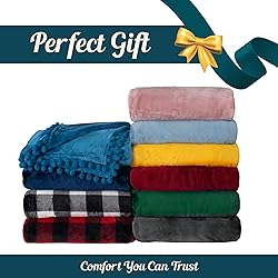 PAVILIA White Throw Blanket Pom Pom for Couch, Twin
