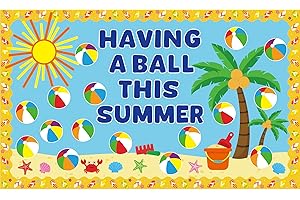 NAOZINEBI Summer Beach Ball Bulletin Board Decoration Set Summer Theme Bulletin Board Borders Summer Beach Ball Paper Cutouts Beach Ball Bulletin Boarder for Summer Theme School Classroom Decor