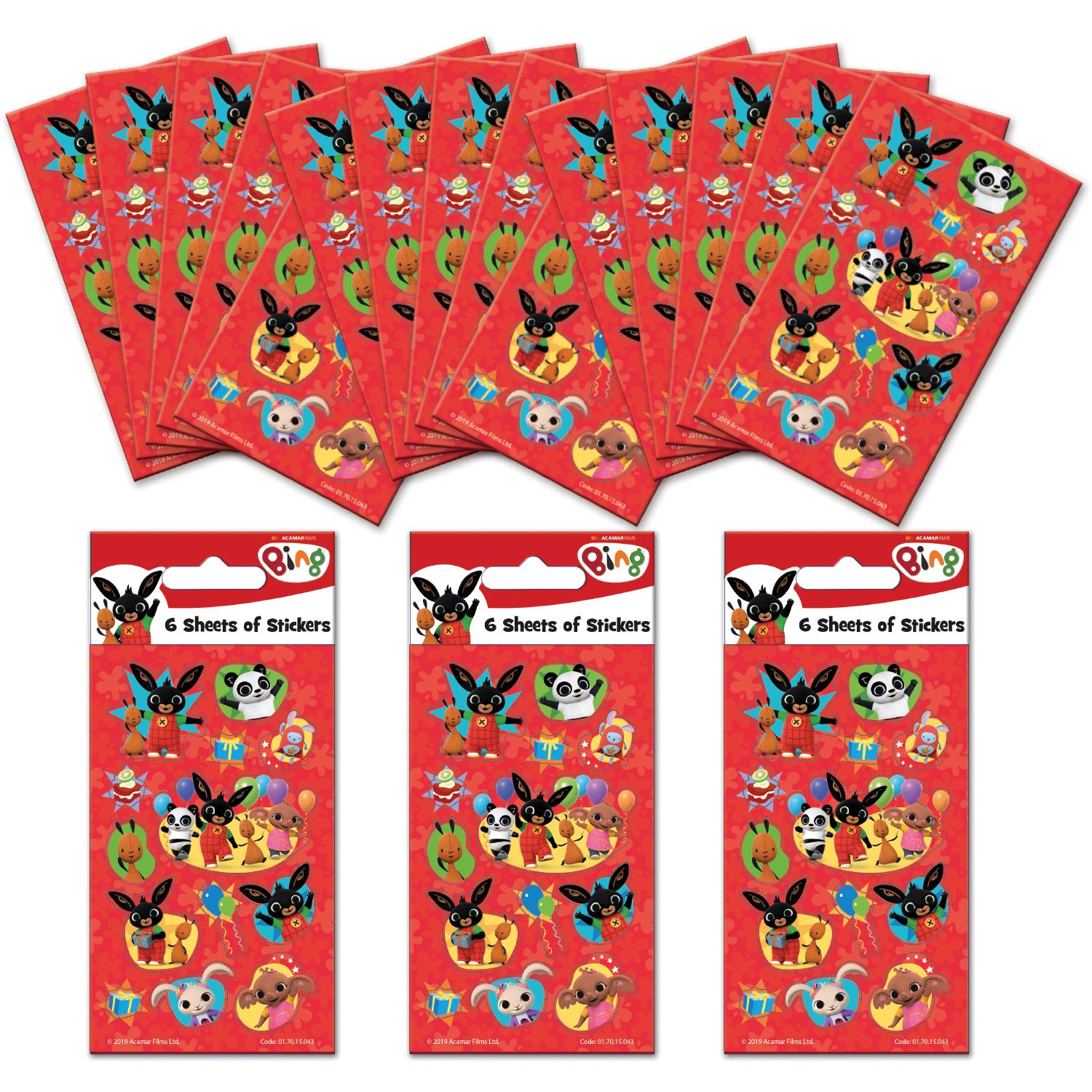 Paper Projects Bing Party Bag Sticker Bundle (18 Sheets) | Perfect for Children’s Parties and Stocking Fillers | Can be Used for Decoration and Scrapbooking,Red,12.5cm x 7.5cm