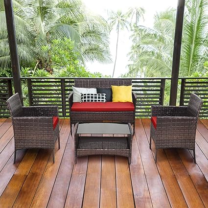 Tangkula 4 Piece Patio Furniture Outdoor Patio Deck Lawn Poolside