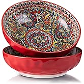 YUN TAO Large Serving Bowls,10 inch Porcelain Bowls, 75 Oz Capacity, Vibrant Red Hue - Microwave and Dishwasher Safe for Salad, Pasta, Entertaining and Party (Set of 2)
